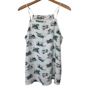 Loft Destination Print camisole tank top in green and white. Women’s Large